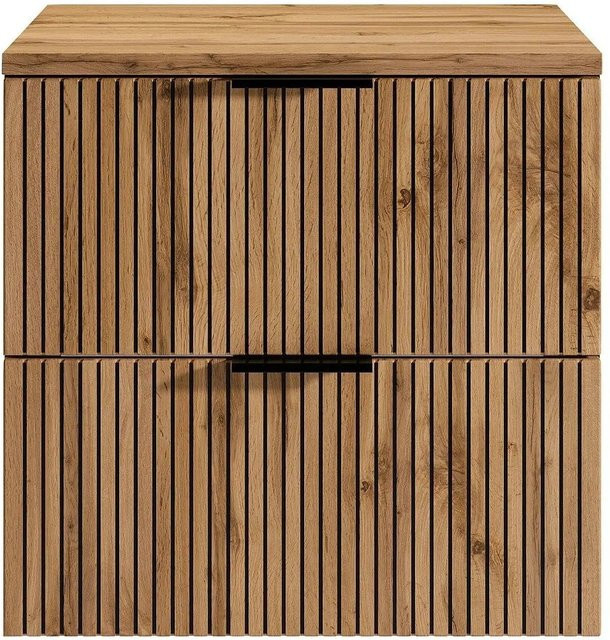 Waschbeckenunterschrank Madela in Schwarz und Naturfarben Hell im industriellen Stil, Breite: 60 cm, Höhe: 57 cm, Tiefe: 46 cm - Bild 1
