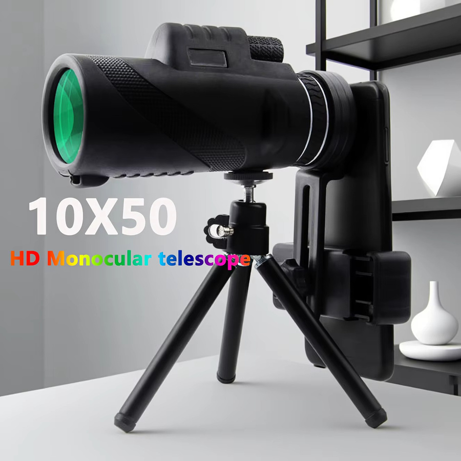 HD-Fernglas 10x50 mit großem Objektiv, manuellem Fokus, verstellbarem Griff und Stativ in Schwarz - Bild 4