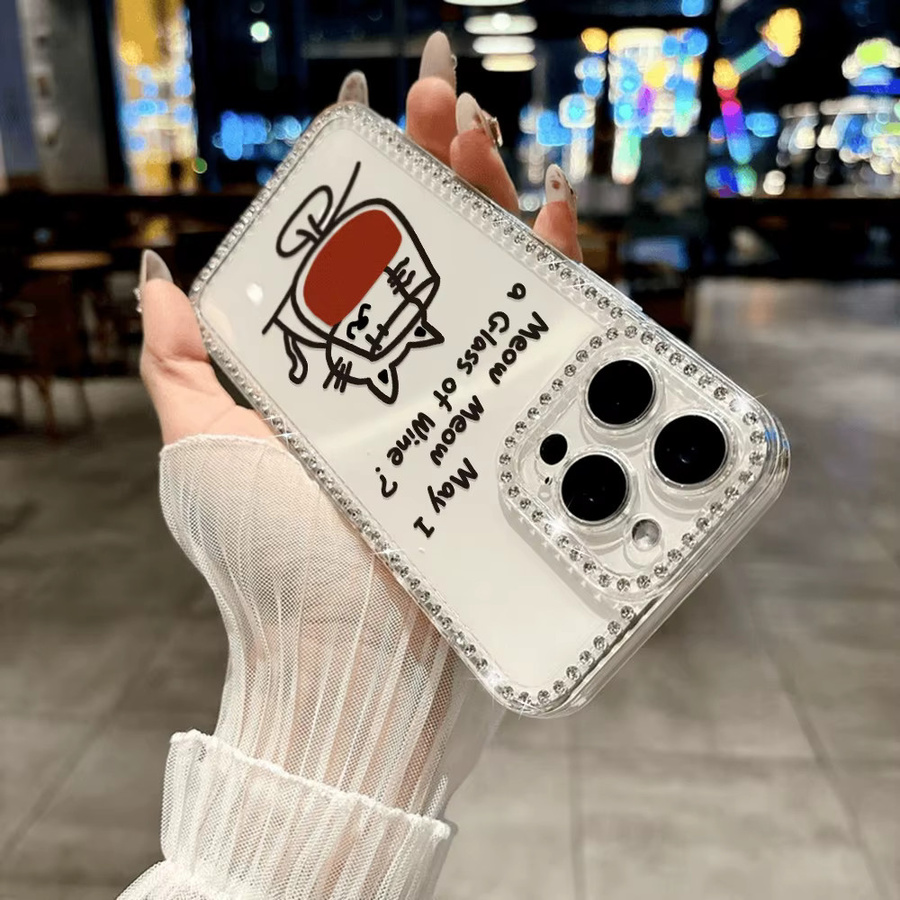 Transparente Handyhülle mit süßem Katzen-Diamant-Design für Apple iPhone 12 bis 17 Pro Max inklusive Lanyard und stoßfestem Schutz - Bild 3