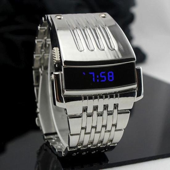 Yousheng Digitaluhr, Edelstahl, Blau, Silber, Herren - Bild 1