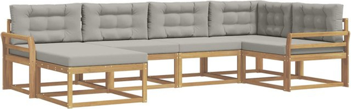 vidaXL Outdoor-Sofagarnitur aus Akazienmassivholz und Polyester in Weiß und Grau, 5-teiliges Loungemöbel-Set im modernen Design - Bild 1