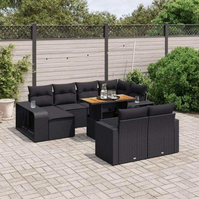 Vidaxl 11-tlg. Garten-Sofagarnitur aus Polyrattan mit Kissen in Schwarz - Bild 1