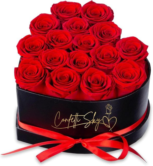 SHTZZCA Ewige Rosen in luxuriöser Herzbox, 16 echte konservierte rote Rosen für Jahrestag oder Valentinstag - Bild 1