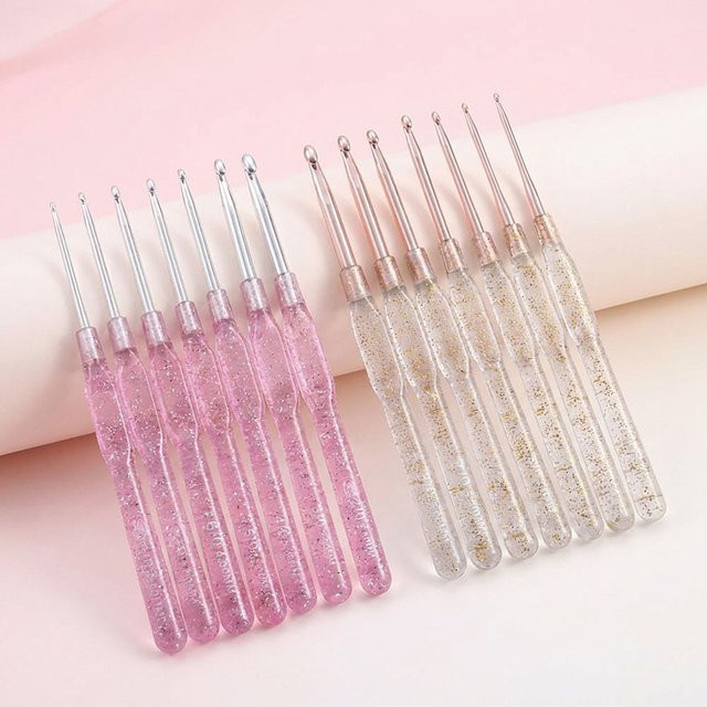 7-teiliges Aluminium-Häkelnadel-Set von MULTIONS mit transparenten Griffen in Multicolour, Größen 2,0-5,0 mm - Bild 1