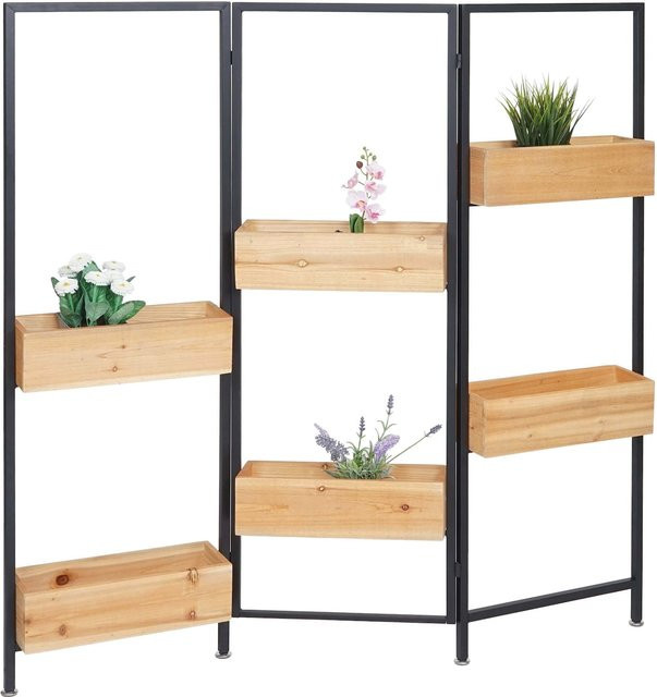 MCW Raumteiler mit Pflanzkasten aus Holz und Stahl, Farbe Schwarz und Naturfarben, B/T/H: 116 x 13 x 118 cm - Bild 1