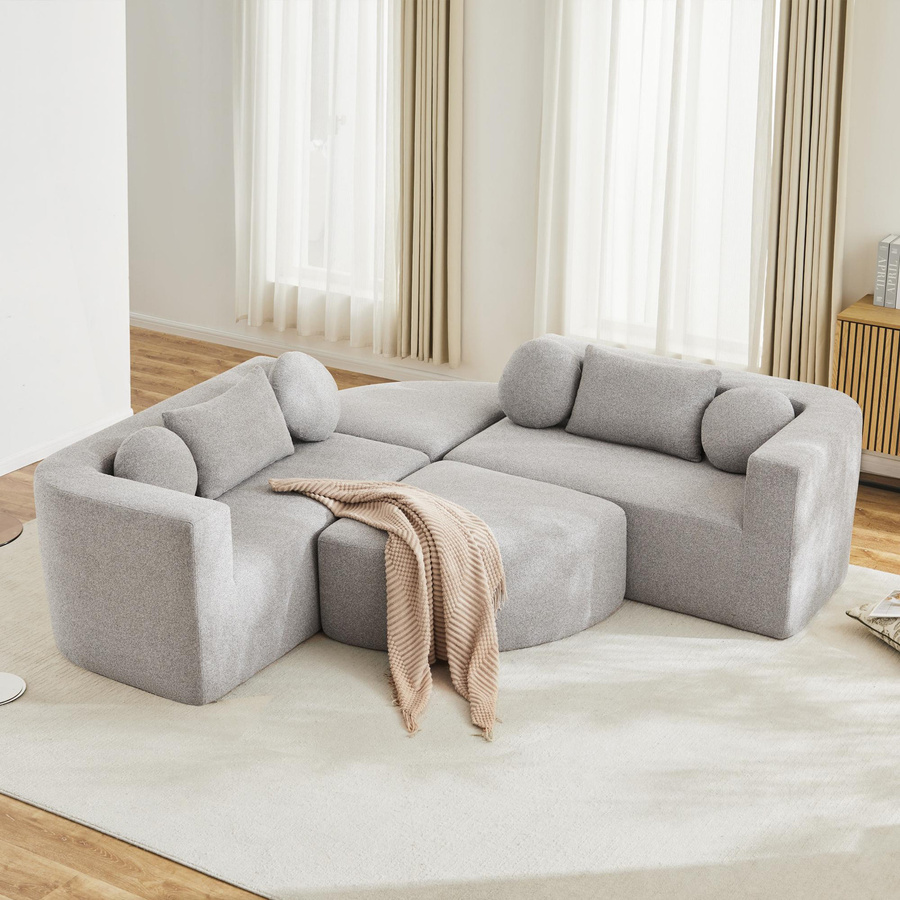 Modulare Schlafcouch von RN Store in Grau mit Schlaffunktion, Taschenfederkern und hochelastischem Schaumstoff, L-Form, B: 292 cm, T: 165 cm, H: 68 cm - Bild 2