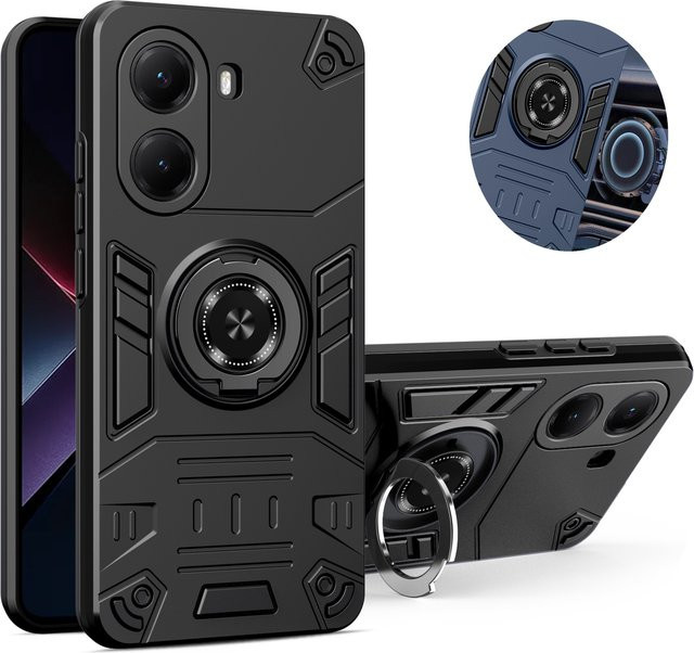 Stoßfeste Schutzhülle mit Ring-Ständer für Xiaomi Poco X7 Pro, C75, C71, F7 und X7 5G in Schwarz - Bild 1