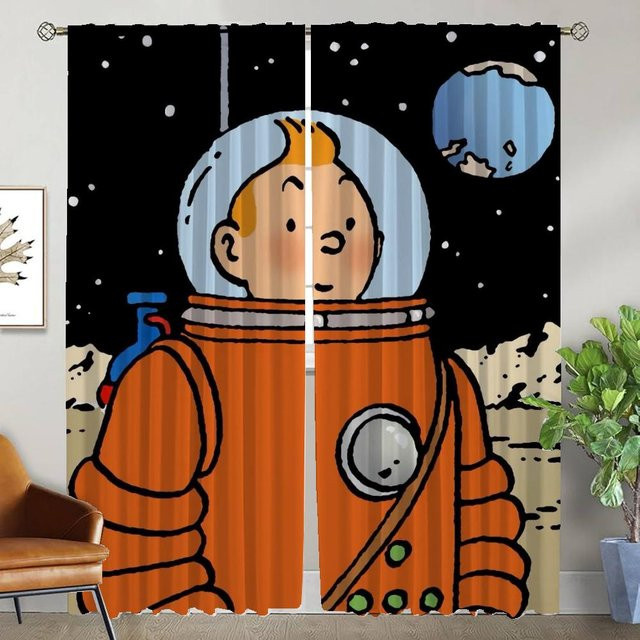 Tim und Struppi Abenteuer Verdunkelungsvorhang Tüll als Raumteiler, 2 Stück, B: 50 cm, H: 70 cm, Mehrfarbig - Bild 1