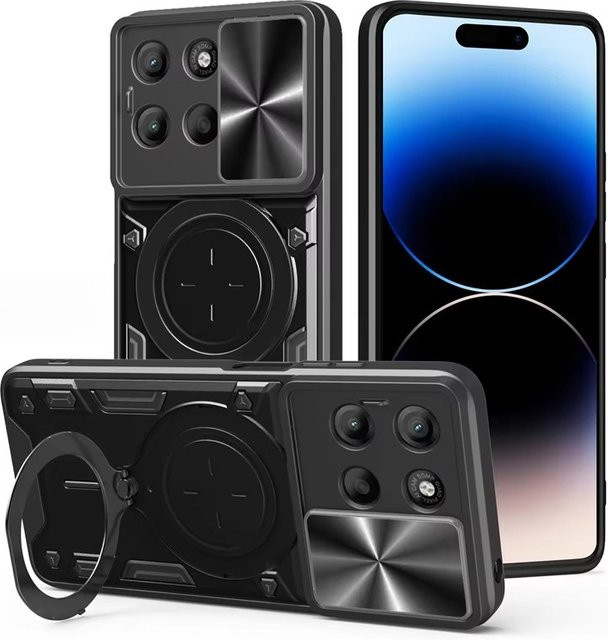 Magnetische Stoßfeste Schutzhülle mit 360 Grad Rotationshalter und Kameraschutz für Motorola Moto G86 G56 G15 G55 G75 G35 und Edge 50 Pro in Silber - Bild 1