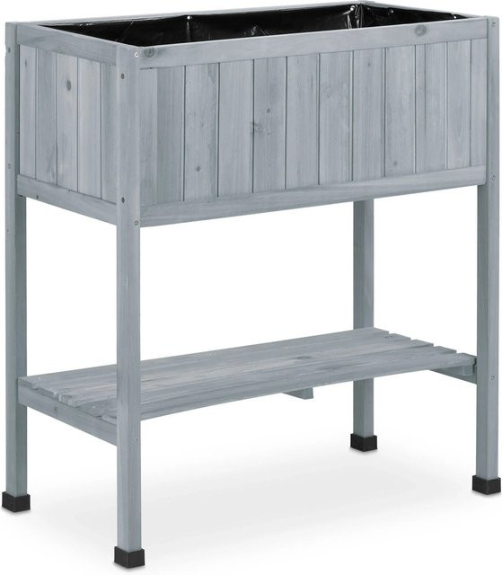 Relaxdays Stelzenhochbeet aus Holz in Grau mit Folie, B: 80,5 cm, T: 74 cm, H: 38 cm - Bild 1