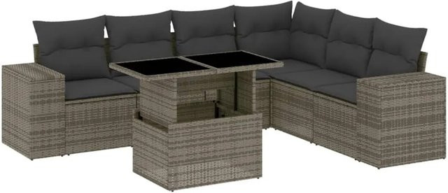 vidaXL 7-tlg Garten-Sofagarnitur aus Poly Rattan mit Kissen in Grau - Bild 1
