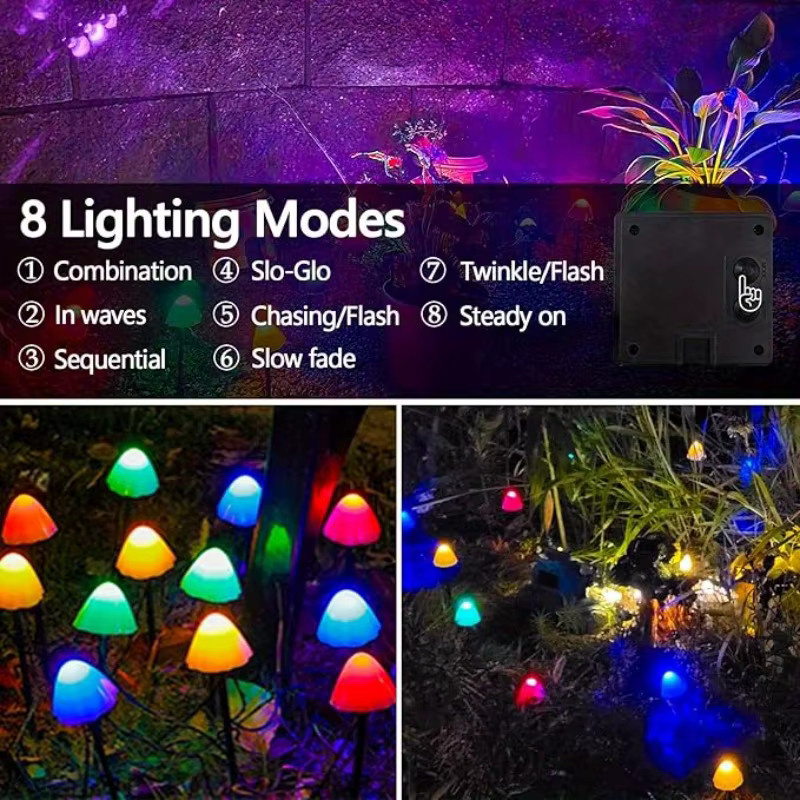 Solar-Pilzlichter mit 12 LEDs von OKAL RED EAST zur Dekoration von Garten, Terrasse und Hof - Bild 3
