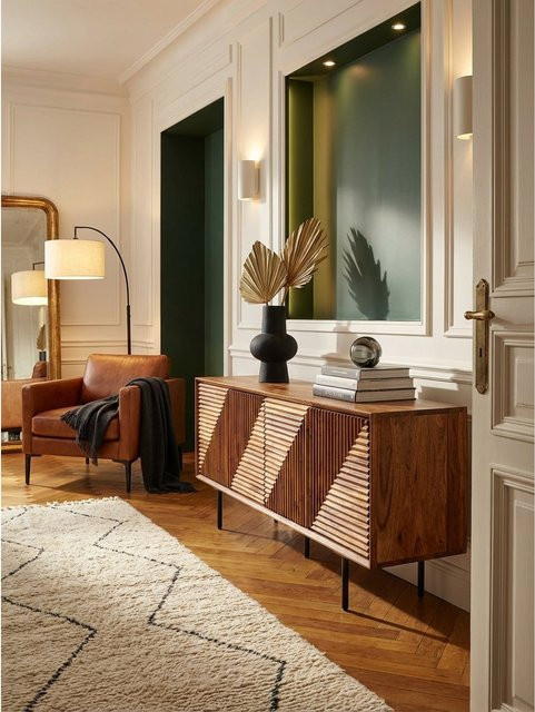 KADIMA DESIGN Lowboard aus Massivholz in Braun im modernen Stil mit Holzmaserung, B/T/H: 140 x 54 x 33 cm - Bild 1