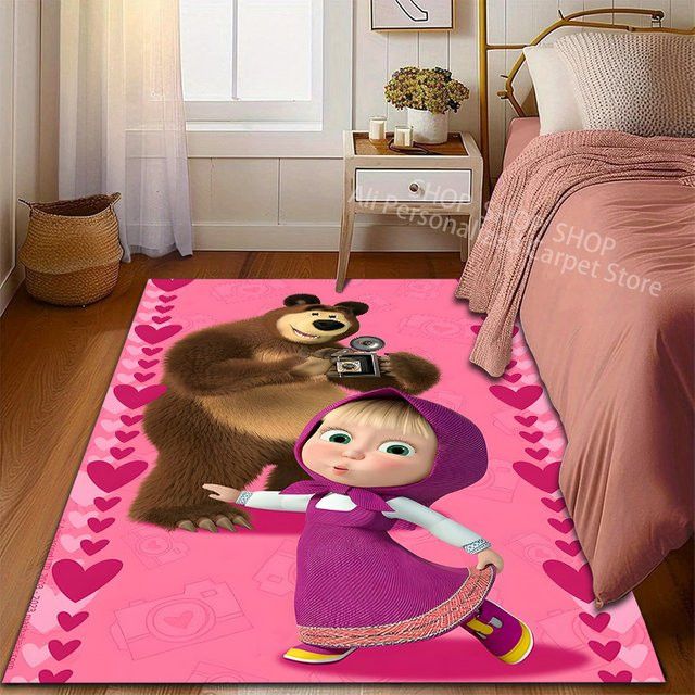 HAISILK MOON Teppich mit Mascha und Bär Muster in Pink für Wohnzimmer und Schlafzimmer - Bild 1