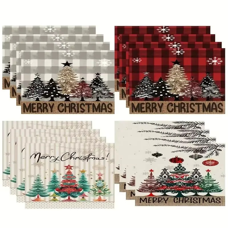 TheHome Kitchen Weihnachtsbaum-Tischsets aus Leinen, rechteckig, mehrfarbig, maschinenwaschbar - Bild 2