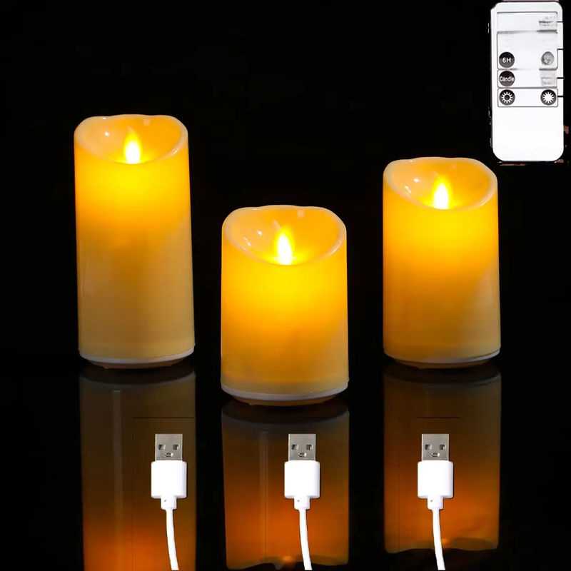 Zabicat LED-Stumpenkerzen mit Fernbedienung und Flackereffekt, USB-aufladbare elektrische Kerzen in Weiß, Höhe: 10 cm, 12,5 cm oder 15 cm - Bild 6