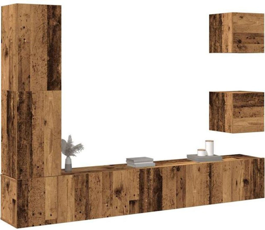 Vidaxl 5-teiliges TV-Schrank-Set zur Wandmontage in Altholz-Optik aus Holzwerkstoff in Braun im Industrial-Design - Bild 1