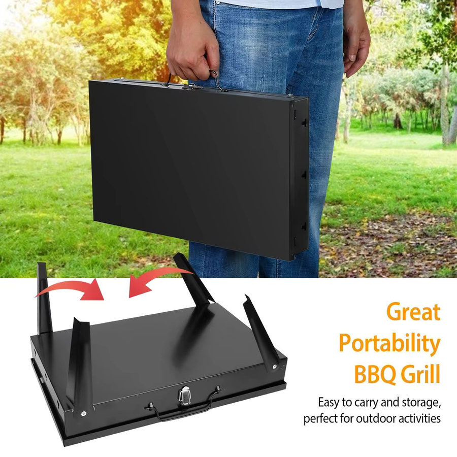 LONENESSL Tragbarer Holzkohlegrill aus Edelstahl in Schwarz für Camping und Picknick, B/T/H: 46,5 x 43,0 x 0 cm - Bild 3