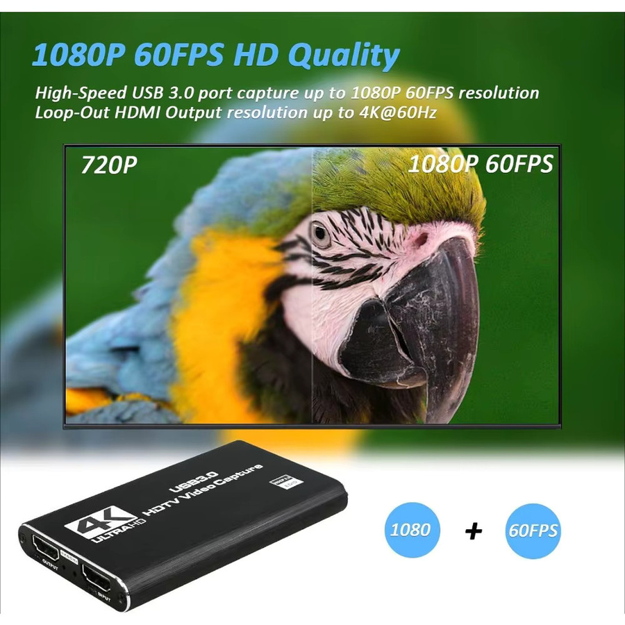LccKaa 4K USB 3.0 Video Capture Card in Schwarz, HDMI HD Live Video Recorder Grabber für PC, PS4 und OBS zur Spielaufnahme mit Audio- und Mikrofon-Unterstützung - Bild 2