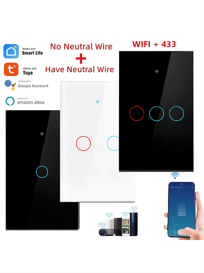Szaoju Smart Wandschalter WiFi Touch LED-Lichtschalter kompatibel mit Tuya App, Alexa und Google Home, ohne Neutralleiter - Bild 4