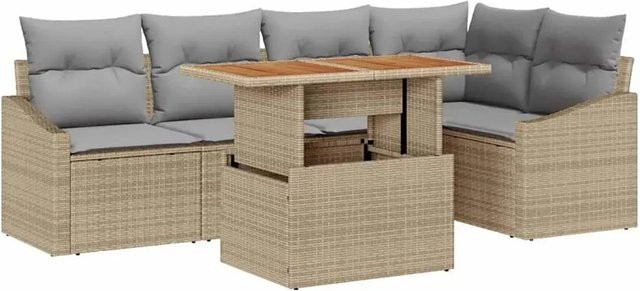 vidaXL Garten-Sofa-Set aus Poly-Rattan in Beige mit 6-teiliger L-Form, Ecksofa, Armlehnensofas, Sitzplätzen und Gartentisch inklusive Stauraumfunktion und Polstern - Bild 1