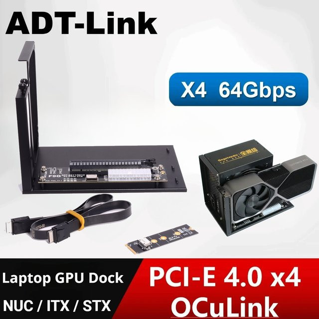 ADT-Link F9G OcuLink zu PCIe 4.0 x16 GPU-Dock EGPU-Adapter, Schwarz - Bild 1