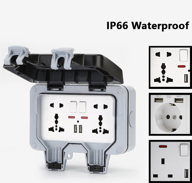 Depo Guye IP66 Wasserdichte Outdoor Steckdose mit USB-Anschluss für Wandmontage, International Universal (UK EU DE Korea) - Bild 1