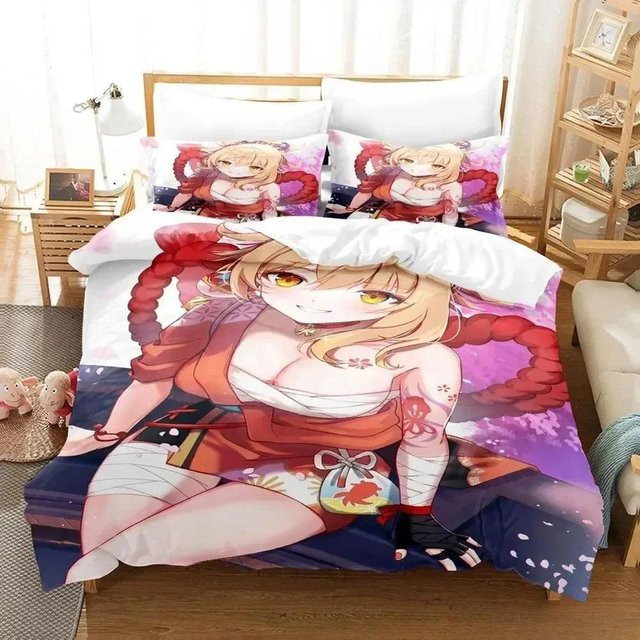 Genshin Impact Yoimiya Bettwäsche-Set mit Deckenbezug und Kissenbezug, weich und modern, EU Single, B/H: 135 x 200 cm - Bild 1