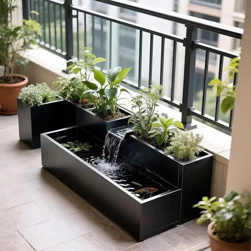 YY Fließwasser-Aquarium und Blumenkasten Kombination aus Acryl und Metall in Schwarz - Bild 2