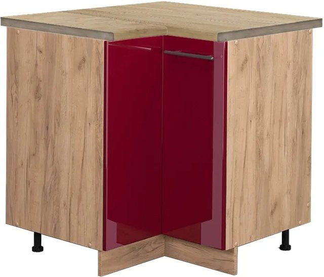 Vicco Eckunterschrank Fame-Line Bordeaux Hochglanz in Rot und Goldkraft Eiche, B/T/H: 80,5 x 60,0 x 82,0 cm - Bild 1