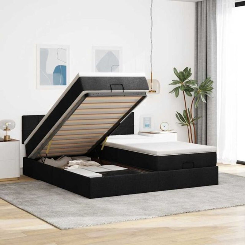 Vidaxl Polsterbett Ottoman mit Matratzen und LED in Schwarz aus Stoff, B/T: 180 x 200 cm - Bild 1