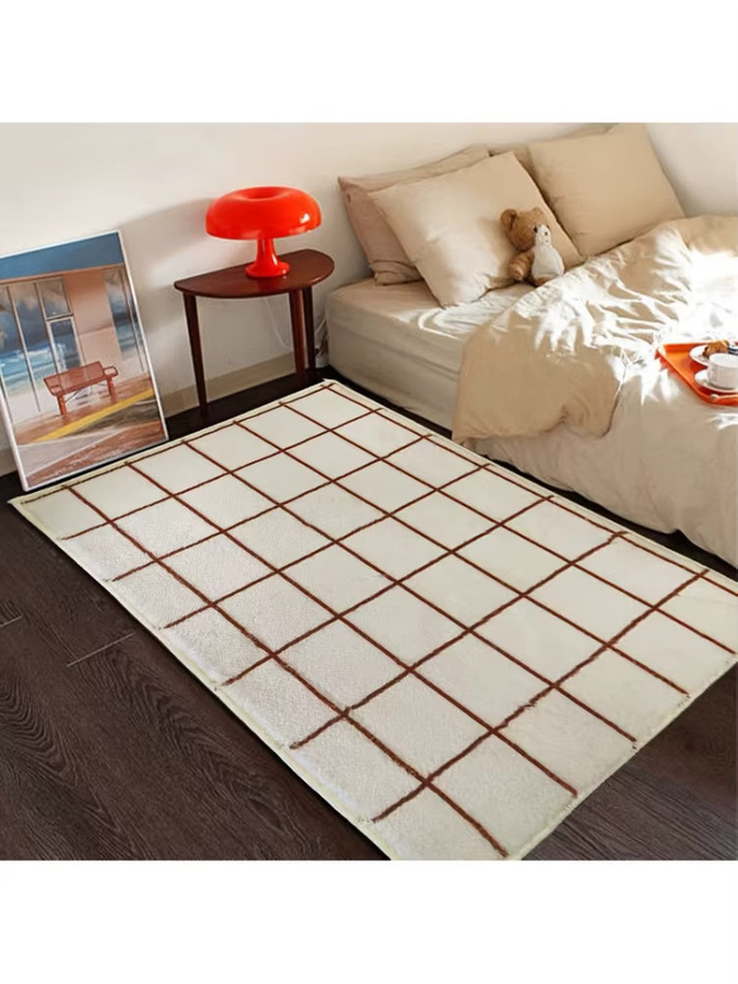 VIKAMA Nordic Wohnzimmerteppich mit Karomuster, rutschfeste und wasserabsorbierende Matte für Wohnzimmer, Badezimmer und Schlafzimmer - Bild 4