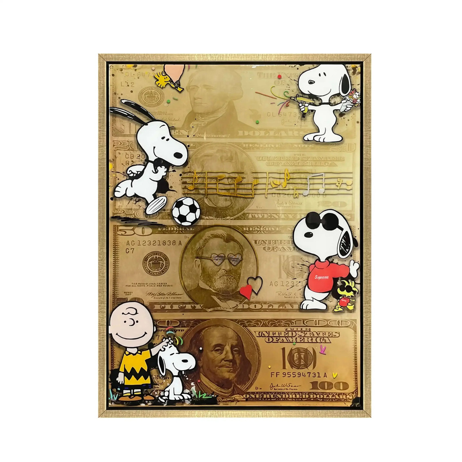 Mansion atmosphere Pop-Art Street-Art Gemälde mit Hund, Musiknoten und Geldmotiv auf Leinwand, Gold/Multicolor, Breite: 60 cm, Höhe: 80 cm - Bild 1
