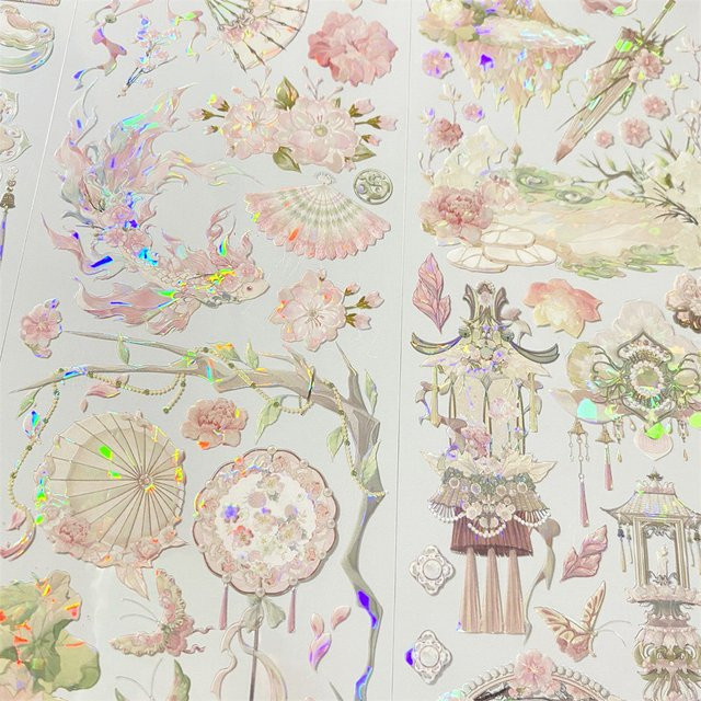 Yaoyao Journal N16 Aufkleber Set Pfirsichzweig und Pfirsichblütenfuchs in Multicolor aus Kunststoff für Scrapbook und Handyhüllen - Bild 1