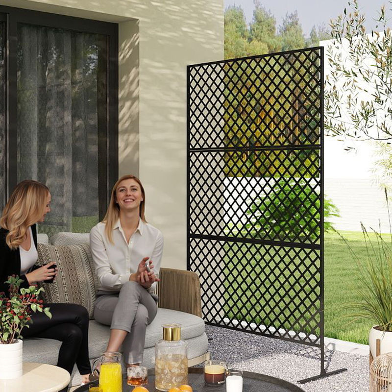 Outsunny Raumteiler 3-teilig aus Stahl in Schwarz mit Gitterdesign, freistehender Sichtschutz für Outdoor, B/T/H: 122 x 45 x 198 cm - Bild 2