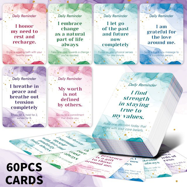 60 Stück Ermutigungskarten in Multicolour mit leerer Rückseite für positive Affirmationen und persönliches Wachstum - Bild 1