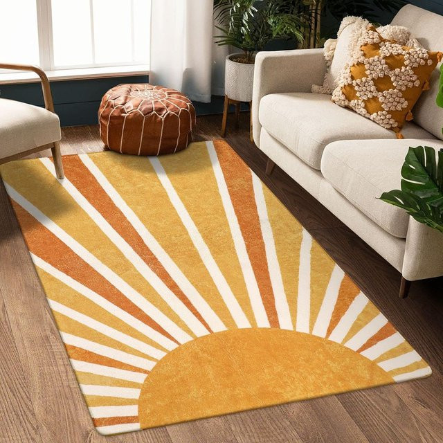 Waschbarer VIKAMA Teppich mit böhmischem Sonnenmuster in Orange, Rechteckig, B/T: 60 x 60 cm - Bild 1