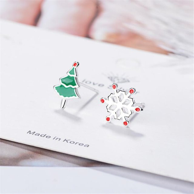 GaGa-Duck Ohrstecker, 925 Silber, Weihnachtsbaum-Hirsch-Schneeflocken, Unisex - Bild 1