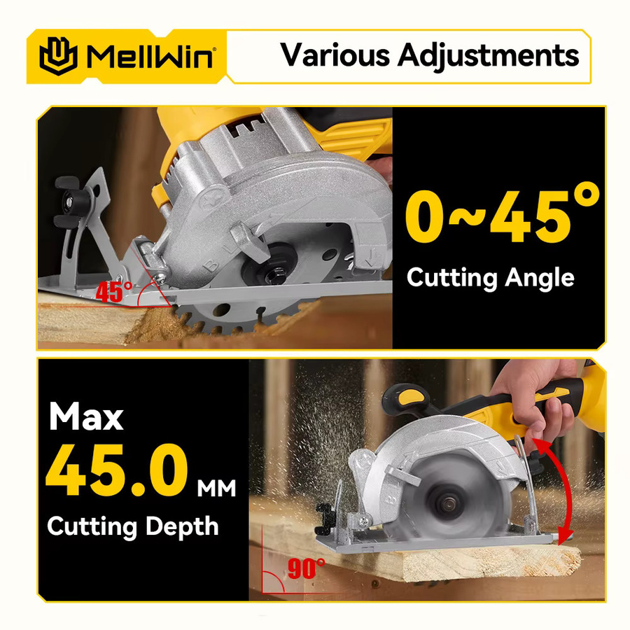 MELLWIN Elektrische bürstenlose Kreissäge 125 mm, kabellose Mehrwinkelsäge für Makita 18 V LXT Akkus, Gelb - Bild 4