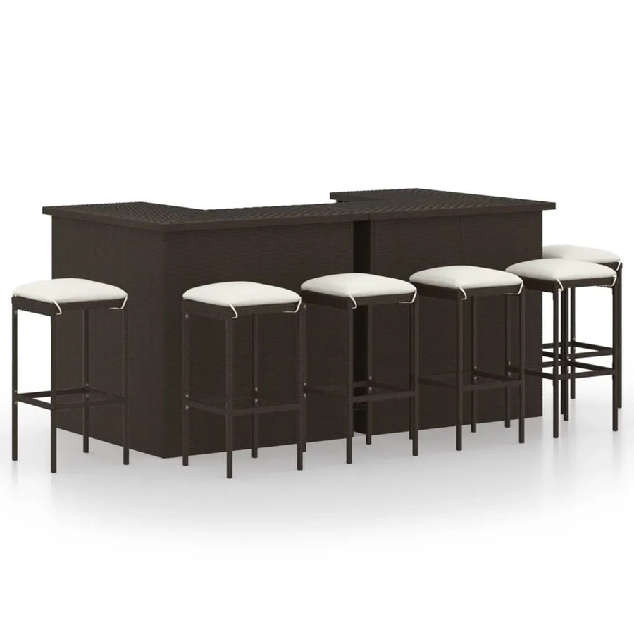 vidaXL 8-tlg Gartenbar-Set aus Poly Rattan mit Kissen in Braun - Bild 2