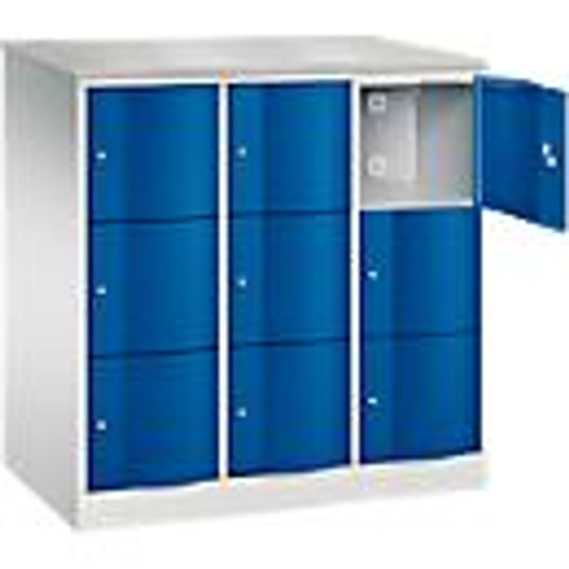 C+P Schließfachschrank Resisto mit 9 Fächern und 3 Abteilen, Stahl, Lichtgrau/Enzianblau, B/T/H: 114,8 x 64,0 x 125,5 cm - Bild 2