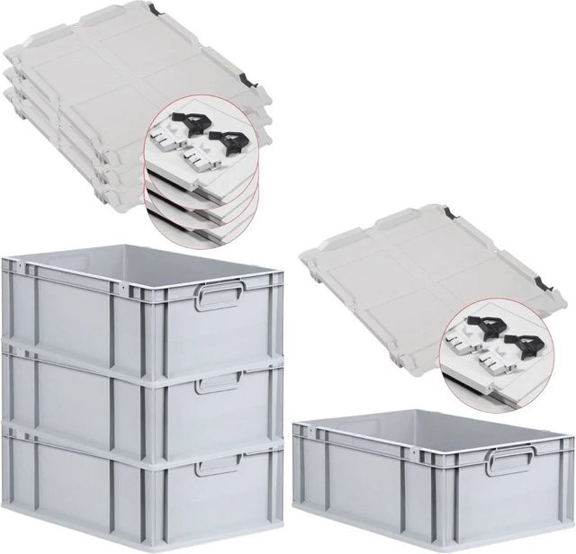 PROREGAL SuperSparSet 4x Eurobox NextGen Grip mit Scharnierdeckel und schwarzen Schiebeschnappverschlüssen, Grau, H x B x T: 22 x 40 x 60 cm - Bild 1