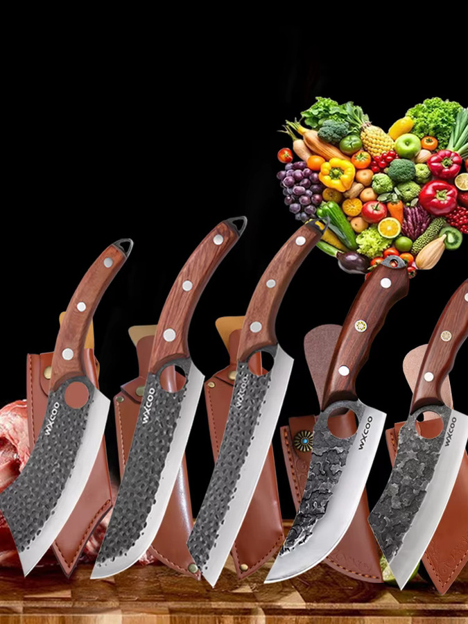 WXCOO Handgeschmiedetes Edelstahl-Küchenmesser mit braunem Holzgriff als multifunktionales Ausbeinemesser für Obst und Gemüse - Bild 5