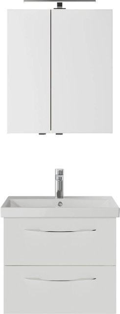 Pelipal Badmöbel-Set Serie 4035, 3-teilig, Weiß Glanz, bestehend aus Waschtisch, Waschtischunterschrank und Spiegelschrank mit LED-Beleuchtung - Bild 1