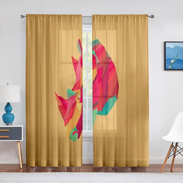 Transparente Tüllgardine mit Bärenkopf-Tiermotiv in Grün von Super Six, Breite: 100 cm, Höhe: 250 cm - Bild 1