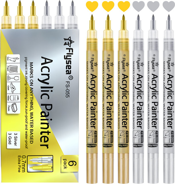 Kolorowys Acryl-Farbmarker Set mit extra feiner 0,7 mm Spitze und mittlerer 3 mm Spitze in Schwarz, Weiß, Gold, Silber und Multicolour, wasserfeste Pigmentstifte - Bild 1