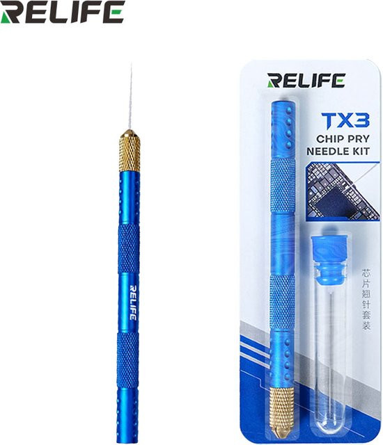 RELIFE TX3 Chip Pry Needle Tool Kit mit ergonomischem Griff und blauen, nicht magnetischen Spitzen für BGA SMD Motherboard Reparaturen - Bild 1