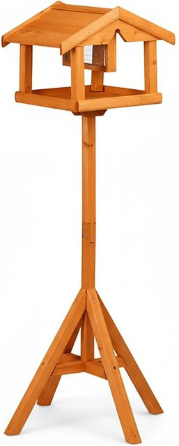 Relaxdays Vogelfutterhaus aus Tannenholz mit Ständer in Orange, imprägniert, H: 117 cm, B: 50 cm, T: 50 cm - Bild 1