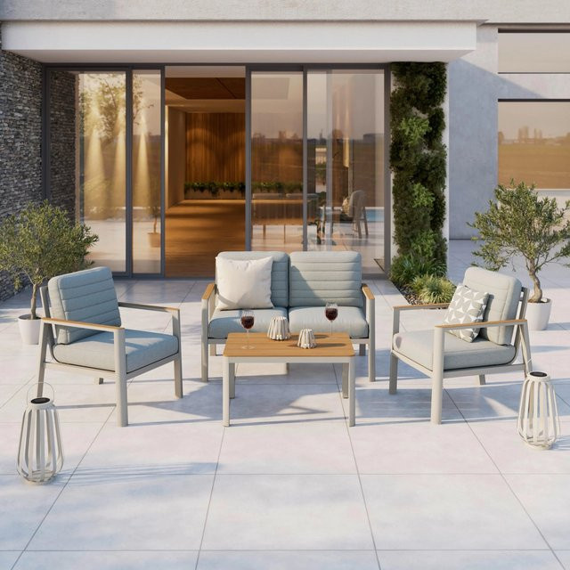 Mömax Gartenset Garda aus Aluminium und Textil in Natur und Hellgrau mit 2-Sitzer Sofa, Lounge-Sessel und Couchtisch - Bild 1