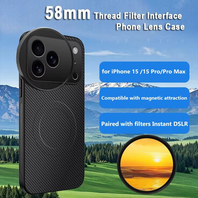 luxuglow Magnetische iPhone 15 Pro Max Handyhülle in Schwarz mit 58 mm Filterhalterung und MagSafe Unterstützung - Bild 1
